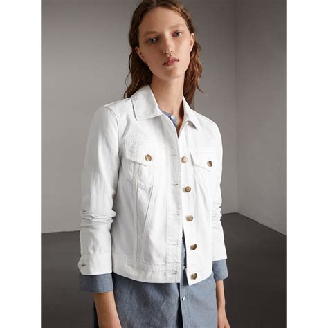 burberry check detail denim jacket white|Burberry denim jacket 2xl.